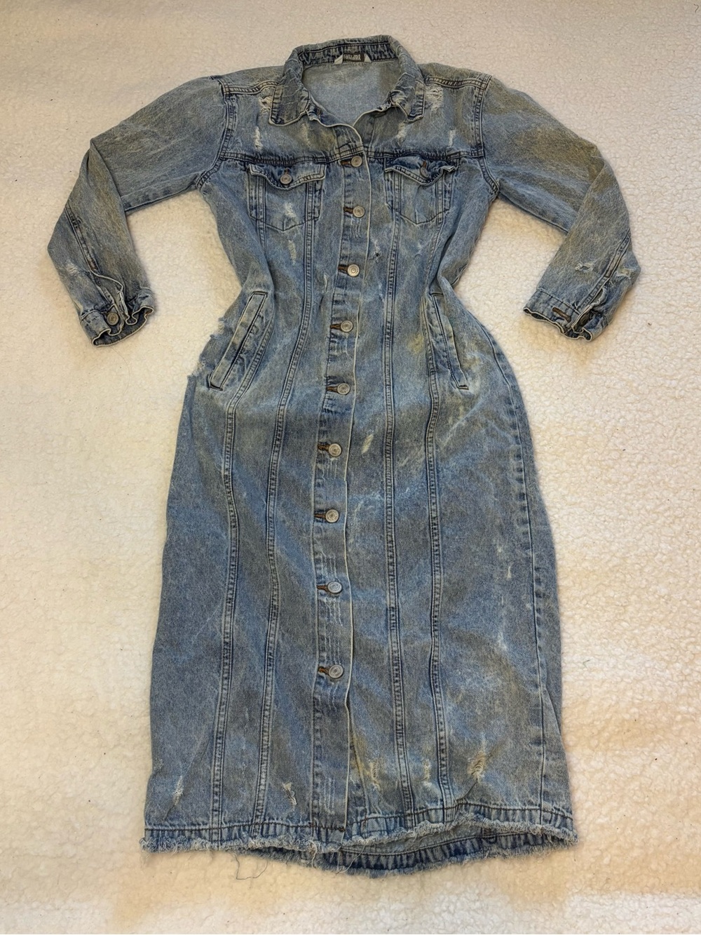 Highway Denim Premium Jeans Light Acid Wash Distressed Maxi Dress